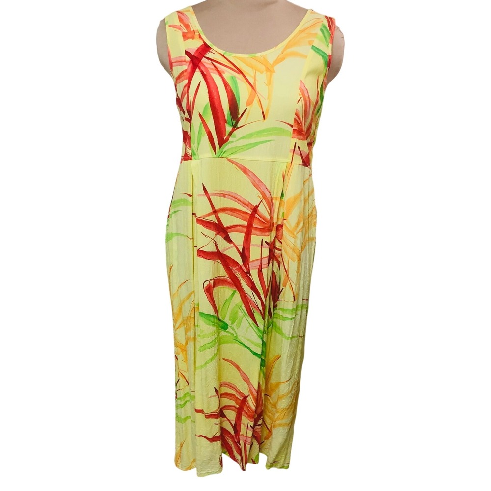 Vintage Jams World Janice Maxi Dress 90s Aloha Tropical Abstract Yellow Womens L